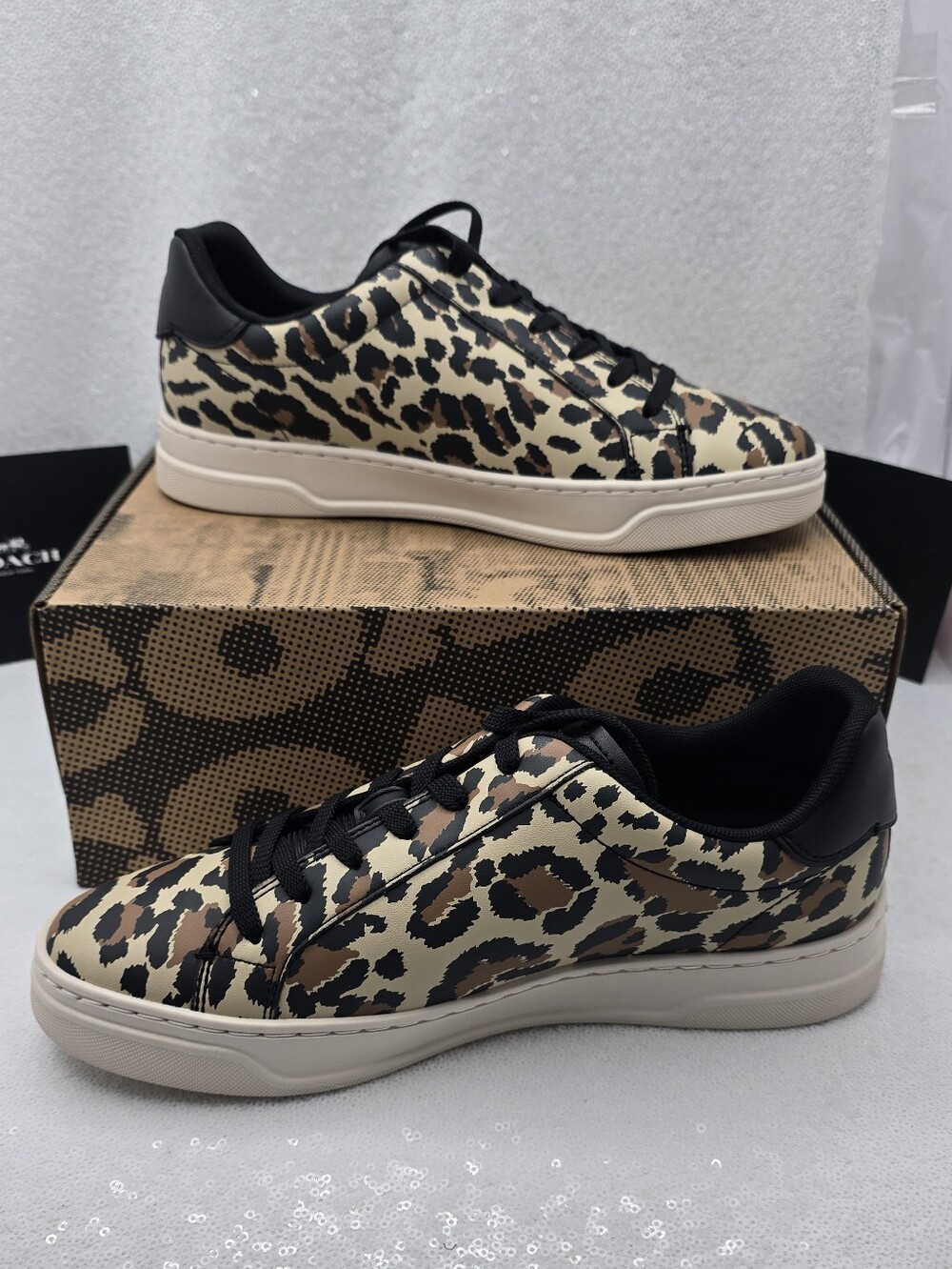 Coach High Line Leather Sneaker With Classic Leopard Print Women's 9.5